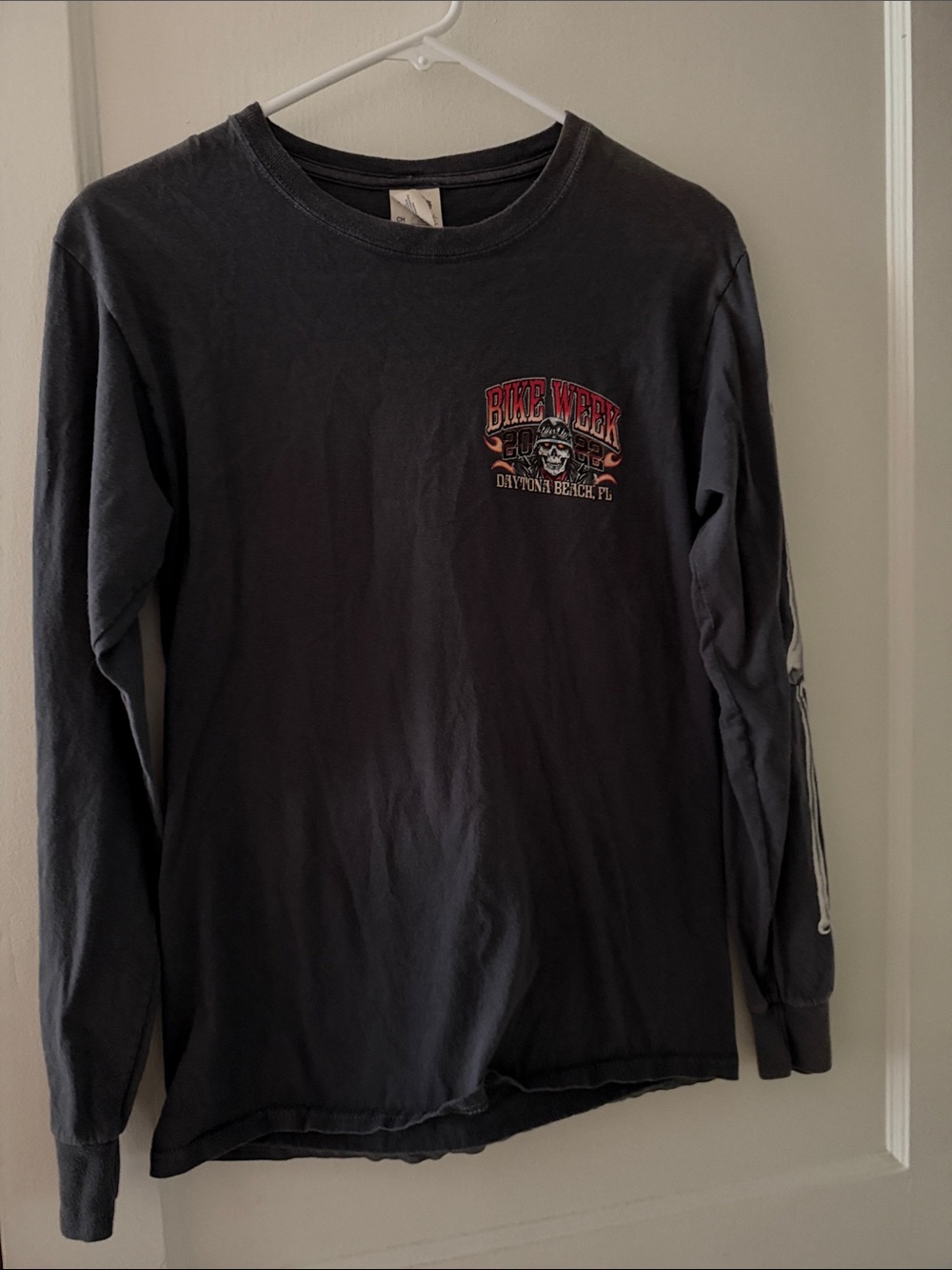 Fruit of the Loom Black Long Sleeve Tee with Small Multicolor Chest Graphic